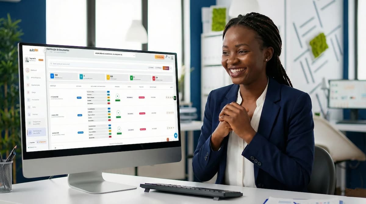 Profissional utilizando automação AutoRH pelo notebook